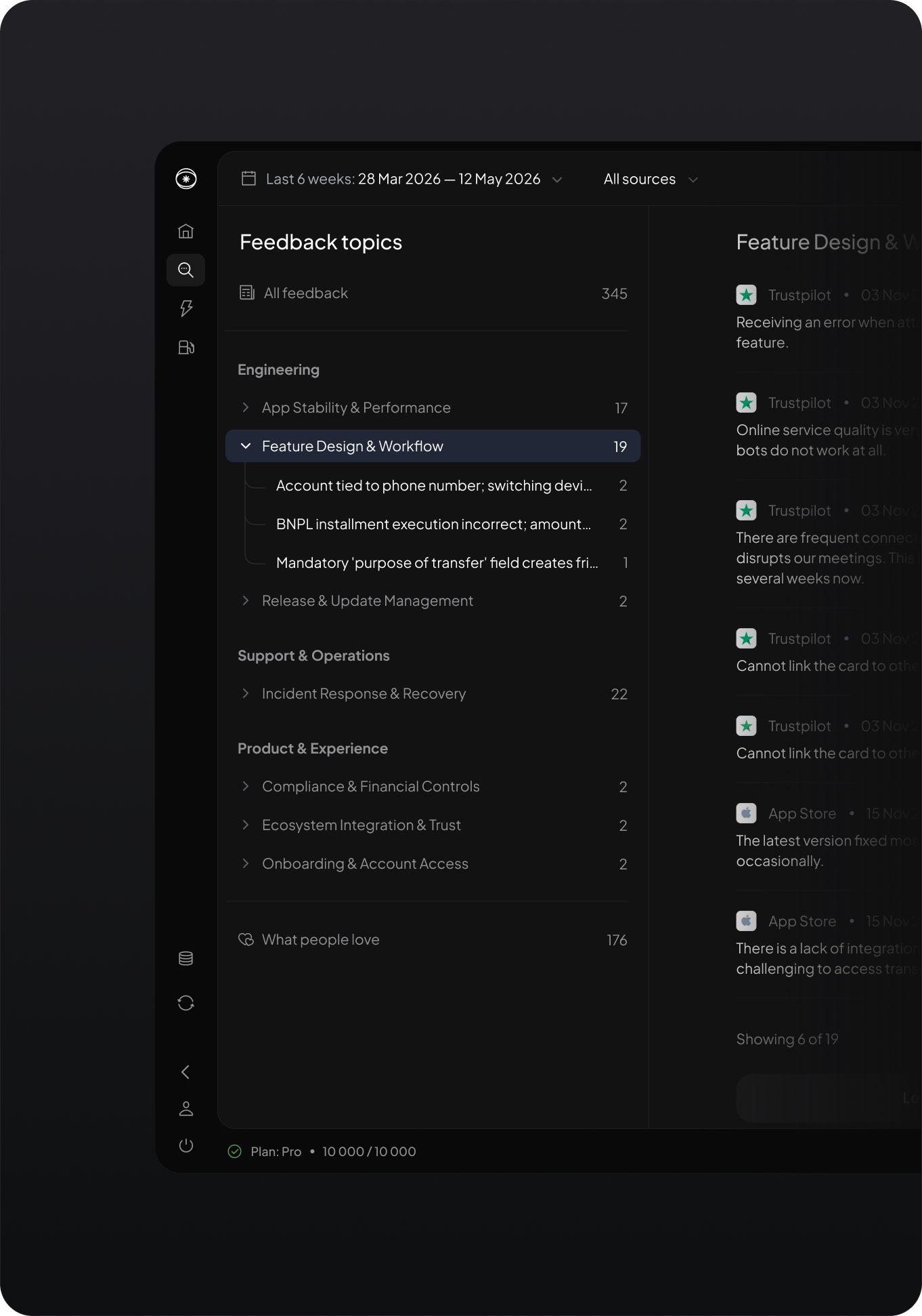 Insightcore topic explorer with feedback grouped by theme