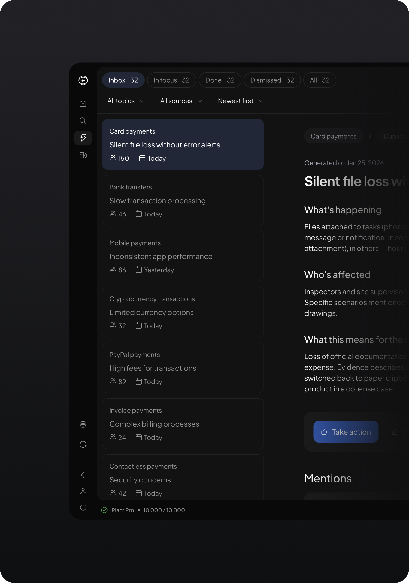 Insightcore insight detail with evidence and AI recommendation